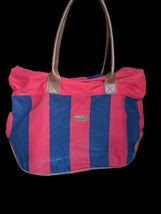Vintage Striped 1990s CHIC Zippered Tote Bag Beach Faux Leather Canvas - $21.38