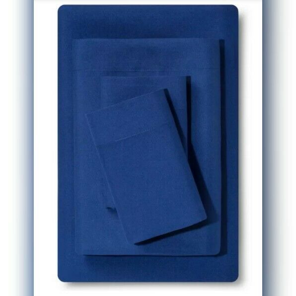 Room Essentials 4pc Microfiber Solid Navy Blue Sheet Set Size Full - £14.09 GBP