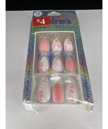24pc Claire&#39;s Fake False Press On Nails Glue On Vegan Pink White Coffin - $183.61 MXN