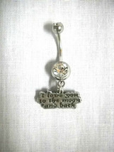 I Love You To The Moon And Back Pewter Charm On 14g Dazzling Clear Cz Belly Ring - £5.52 GBP