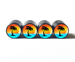Palm Trees (Style 6) Tire Valve Caps - Black Aluminum - Set of Four - $15.99