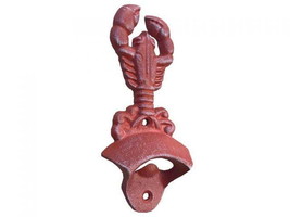 [Pack Of 2] Red Whitewashed Cast Iron Wall Mounted Lobster Bottle Opener 6&quot; - £28.57 GBP