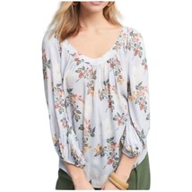 Anthropologie Maeve Boswell Popover Floral Top Size 4 Blue Stripe Boho S... - $185.81 MXN