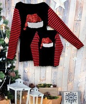 $59 Beary Basics Black &amp; Red Stripe &amp; Santa Hat Sequin Long-Sleeve Tee 2X NWOT - £12.42 GBP