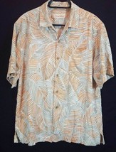 TOMMY BAHAMA 100% Silk Shirt Medium AL Cruise Orange Tropical Palm Fronds - £15.63 GBP