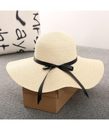 White Foldable Girls Straw Black Ribbon Bow Hat  - $22.99