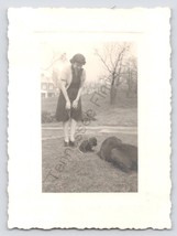 Photo Of A Lady Showing A Dog The New Puppy 1942 Black And White - £7.59 GBP