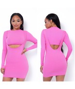 Pink Bodycon Cropped Long Sleeve Suspender Dress - $35.00