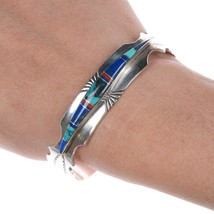 6.25&quot; Vintage Native American Channel inlay sterling cuff bracelet Lapis Turquoi - $242.55