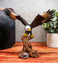 Ebros 7&quot; Tall Bald Eagle Descending On Tree Branch Decorative Figurine Resin - £16.77 GBP