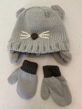 Baby Knit Hat with Kitten face and ears with Mittens Cat - $5.90