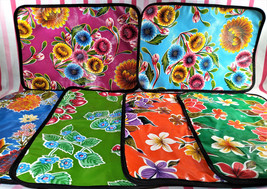 Gorgeous Retro Oilcloth 6pc Colorful Floral &amp; Fruit Reversible Placemat Set - £30.33 GBP