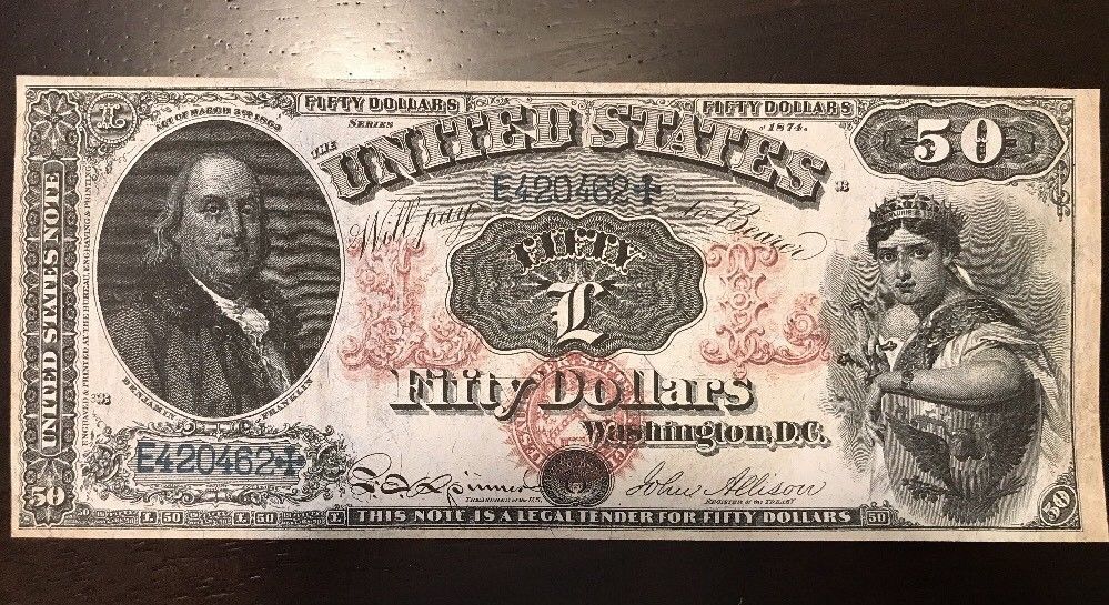 Reproduction $50 United States Note 1874 Benjamin Franklin Liberty Legal Tender - $3.99