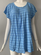 NWT Mod-O-Doc Women&#39;s Tonal Tencel Stripe SS Pleat Over Tee Clear Water Size M - $19.79