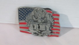 Vintage US United State Army With Enamel Flag Pewter Belt Buckle; By Sis... - £17.80 GBP