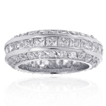 3.85 Carat Look Round &amp; Princess Cut Cubic Zirconia in Wide Silver Eternity Ring - £48.21 GBP