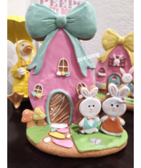 Easter Gingerbread Faux Cookie Bunny Rabbit Couple Egg Floral Figurine 9&quot; - $54.24 CAD