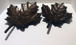 Maple Leaf Shaped Footed Display Trays Metal / Tin Brown Decorative Set of 2 - £39.56 GBP