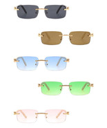 Rimless Rectangle Retro Tinted Fashion Sunglasses - £12.82 GBP