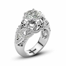 Skull Engagement Ring 3.00Ct Round Simulated Diamond White Gold Plated in Size 9 - £123.21 GBP
