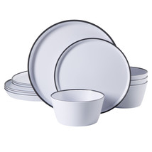 Gibson Home Folsom Shores 12 Piece Melamine Dinnerware Set in White w/ B... - $56.95