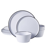 Gibson Home Folsom Shores 12 Piece Melamine Dinnerware Set in White w/ B... - $56.95
