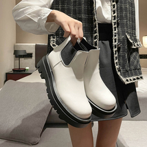 Moipheng Goth Boots White Women Chelsea Boots Thick Bottom Short Booties Platfor - £55.73 GBP