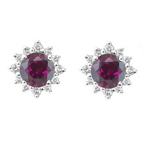 2.5MM Labor Erstellt Rubin &amp; Diamant Halo Blume Cluster Ohrstecker - £53.80 GBP