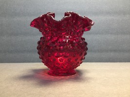Vintage Fenton Ruby Red Ruffled Hobnail Crimped Amberina Cranberry Candy Dish - £26.18 GBP