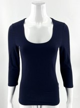 Boden Top Size 6 Navy Blue Solid Scoop Neck 3/4 Sleeve Stretch Shirt Womens - £19.78 GBP