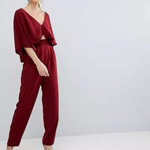 ASOS DESIGN Tall Jumpsuit with Kimono Sleeve and Peg Leg in Wine Red Size 4 NEW - £30.68 GBP