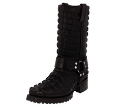 Mens Motorcycle Western Leather Boots Crocodile Print Black Biker Harness Botas - £146.77 GBP