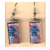 Funky Pabst Beer Cans Earrings Sports Bar Drink Brewery Party Costume Jewelry - £7.04 GBP