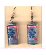 Funky PABST BEER CANS EARRINGS Sports Bar Drink Brewery Party Costume Jewelry - £7.01 GBP