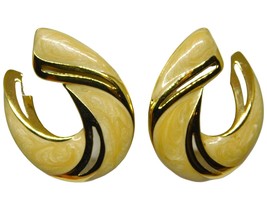 Vintage Napier Earrings Two Tone Pierced Creamy Enamel &amp; Gold Tone State... - $8.17