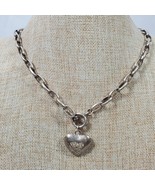 Vintage Statement Necklace Choker w/ Heart Pendant Silver Tone on 17 Inc... - $552.14 MXN