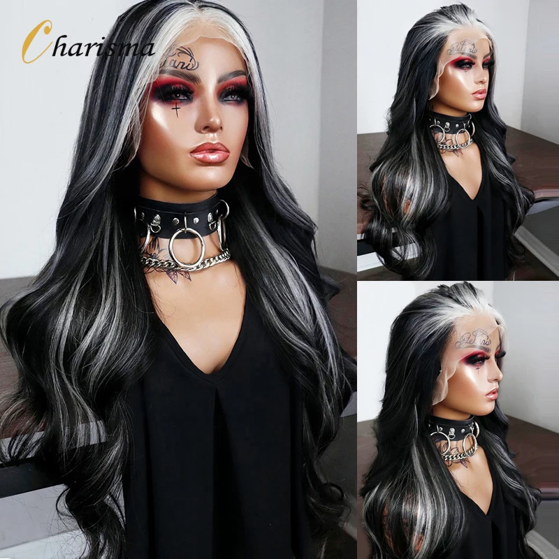 Charisma Synthetic Lace Front Wigs For Black Women Natural Wave Highlight Whi - £46.24 GBP+