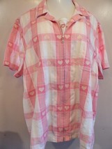 Women&#39;s Fashion Bug 30/32W Short Sleeve Mock 2-Piece Shirt Pink Plaid He... - £11.47 GBP