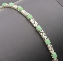 925 Sterling Silver Vintage Bracelet Carved Maze Linked Cabochon Jade  B... - £69.52 GBP