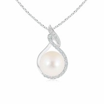 ANGARA Freshwater Pearl Swirl Pendant with Diamonds in 14K Solid Gold | 18&quot;Chain - £625.03 GBP