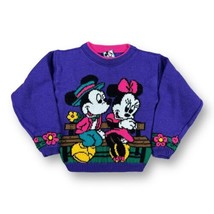 Vtg 90s Mickey &amp; Minnie Mouse Sweater Size 6 Acrylic Purple Blushing Flo... - £35.49 GBP