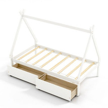 Twin Size Wooden Tent Platform House Bed with 2 Drawers-White - Color: White - S - $342.67 CAD