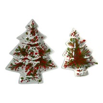Lot of 2 Vtg MCM Studio Pottery Christmas Tree Candy Dish Hand Speckled splatter - £21.95 GBP