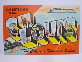 Greetings From St Louis Missouri Large Big Letter Postcard Linen Curt Te... - £9.03 GBP