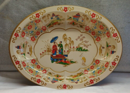 Vintage Daher Decorated Ware Bowl Tray Oval Made in England 12.&quot;x9.&quot; Asian Scene - £14.12 GBP