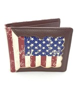 Mens Brown Distressed USA Flag Design Faux Leather Bi-Fold Wallet - €12,65 EUR