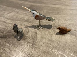 Set Of 3 Vintage Mini Bird Figurines - Pewter, Metal &amp; Enamelware &amp; Wood - $18.76