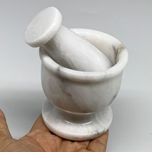 1.32 lbs, 3&quot;x3&quot;, Natural Marble Crystal Pestle and Mortar Handmade, B32570 - £58.38 GBP