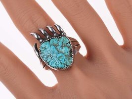 sz12 Vintage Navajo Sterling, turquoise bear paw ring - £207.54 GBP