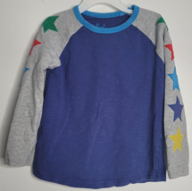 Boden Kids Shirt 5/6 Y Youth Gray Blue Stars Cotton Long Sleeve - £13.65 GBP